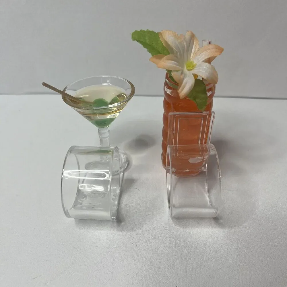 Vintage Clear Plastic Cocktail Glasses Napkin Rings Set Of 2